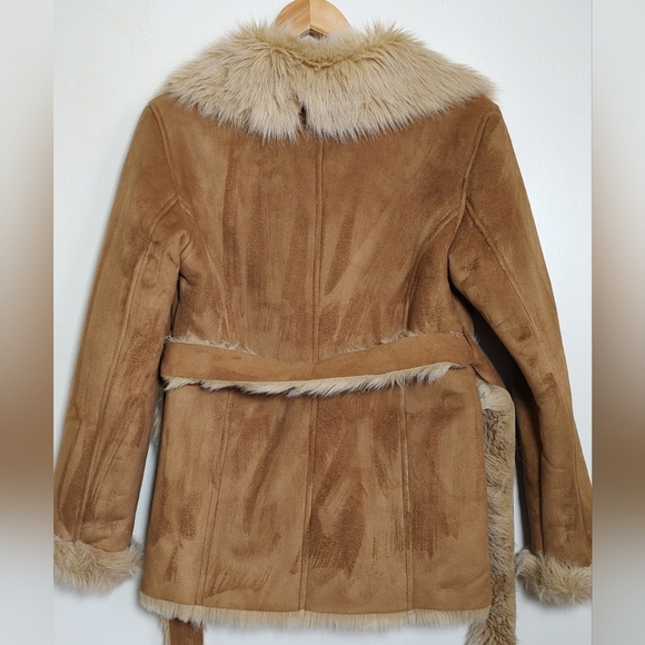 Daniel Benjamin Brown Women's Faux Suede Fur Lined Jacket With Belt - Picture 8 of 9